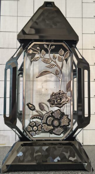 LAMPION KORTE CZARNY DUŻY KWIAT SREBRO