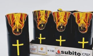 ŚWIECA LED CZARNA 150 ZŁOTY KRZYŻ ŻÓŁTA C707